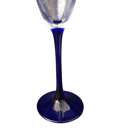 Cristal D'Arques Neptune Champagne Glass A Pair Cobalt Blue Stem Retired EUC - Picture 7 of 12